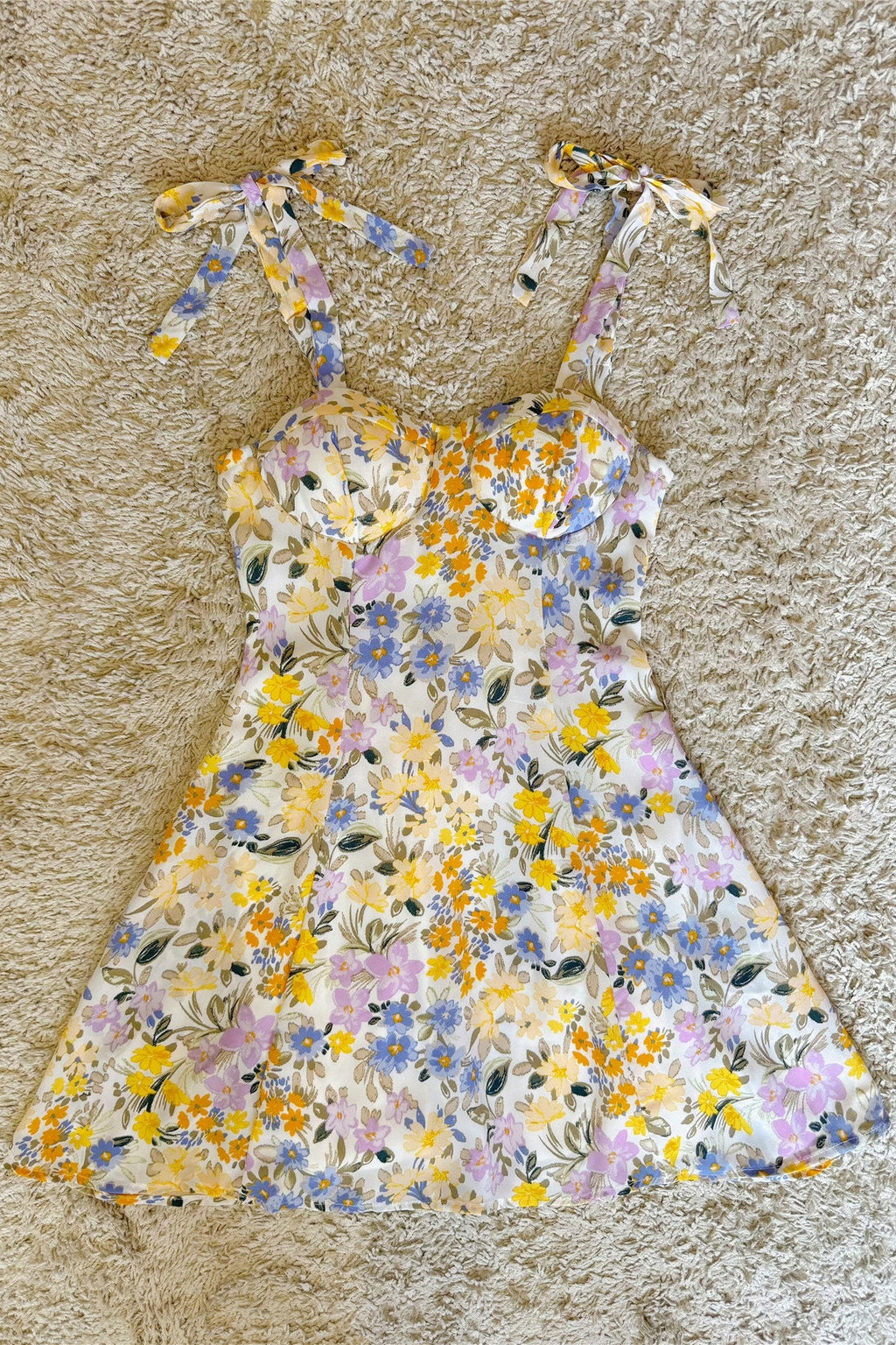 Multicolor Floral Tie-Strap Bustier Mini Dress Avalabel