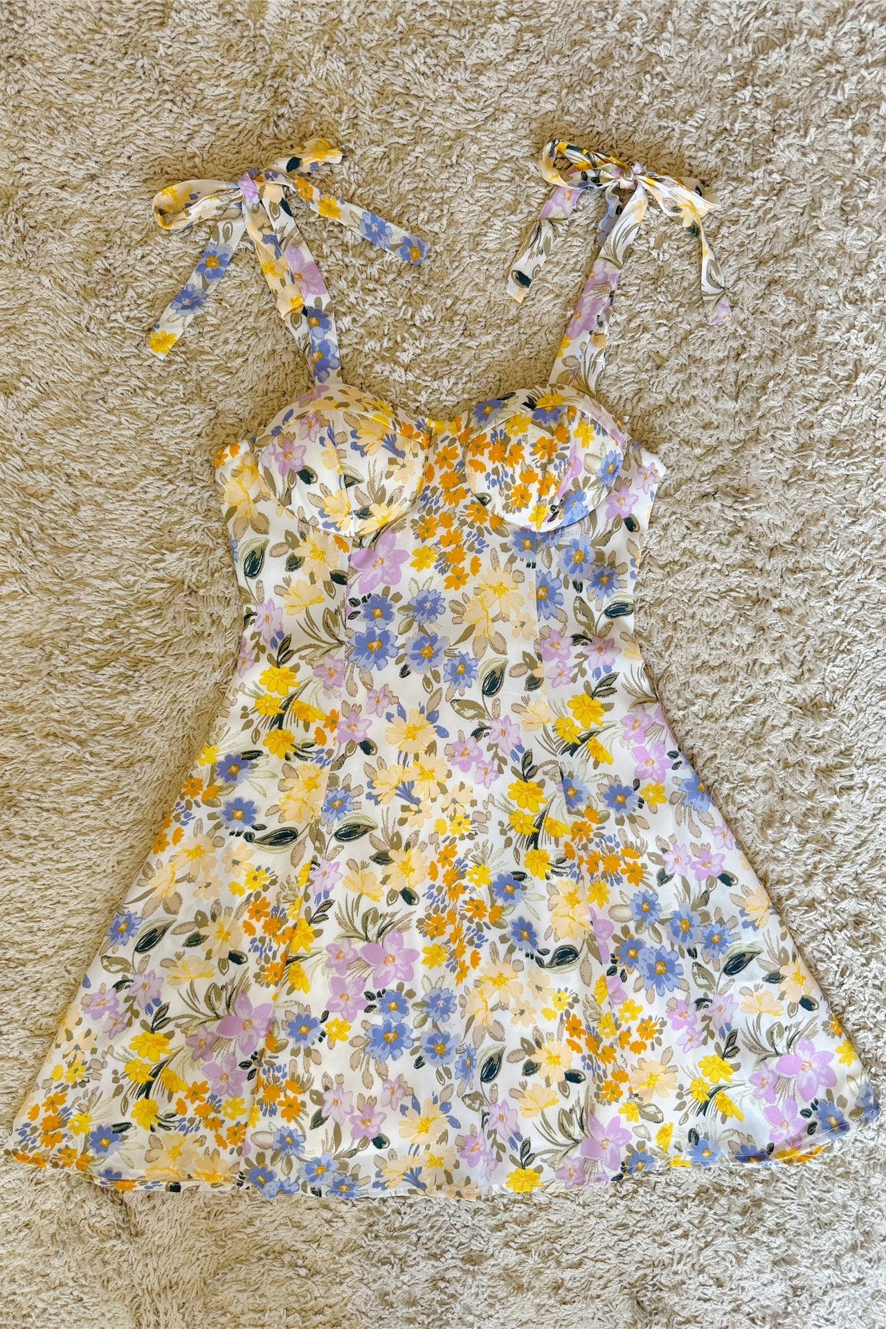 Multicolor Floral Tie-Strap Bustier Mini Dress Avalabel