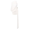 Off-Shoulder Single-Sleeve Pleated Bodycon Ribbon Mini Dress - White Avalabel