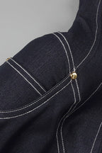 Haltered Corseted Midi Dress Denim in Navy Blue Avalabel
