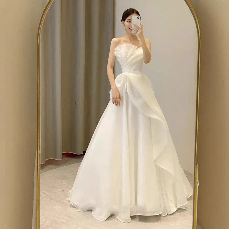 Lynn's White Strapless Minimalist Wedding Dress With a Slimming Effect Maxi Dress Avalabel