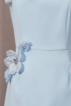 Sabrina 3D Flower Midi Dress in Blue Soraya