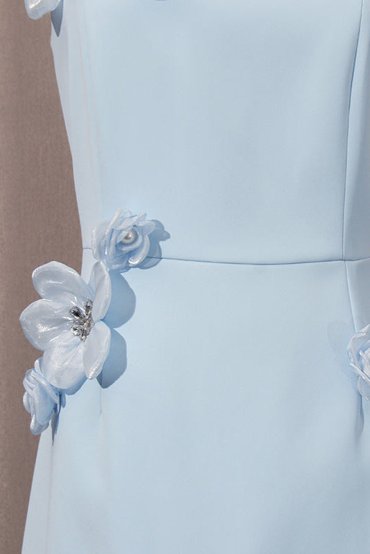 Sabrina 3D Flower Midi Dress in Blue Soraya