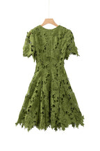 Sylvia Green Beaded Hollow Crochet Mini Dress Avalabel