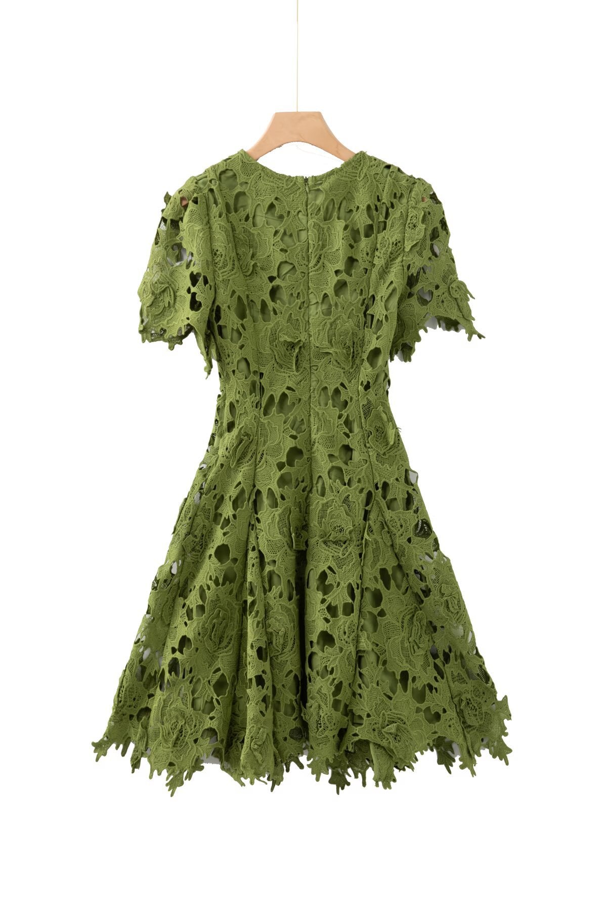 Sylvia Green Beaded Hollow Crochet Mini Dress