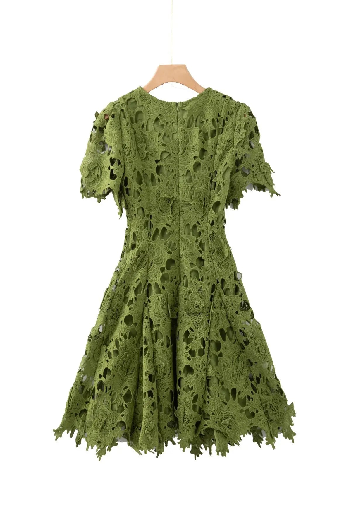 Sylvia Green Beaded Hollow Crochet Mini Dress Avalabel