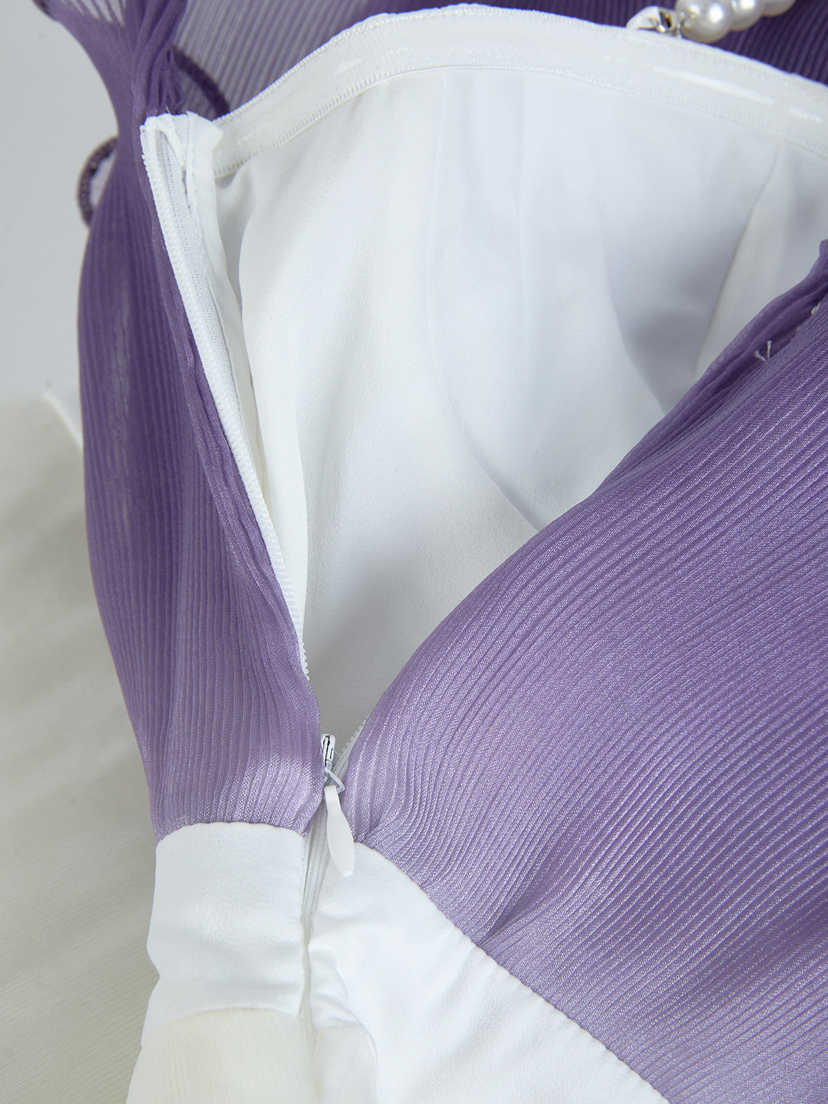 Purple Gradient Pleated Ruffle Trim Layered Mini Dress Avalabel