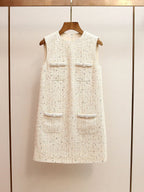 lillian Cream Embellished Boucle Mini Dress Avalabel