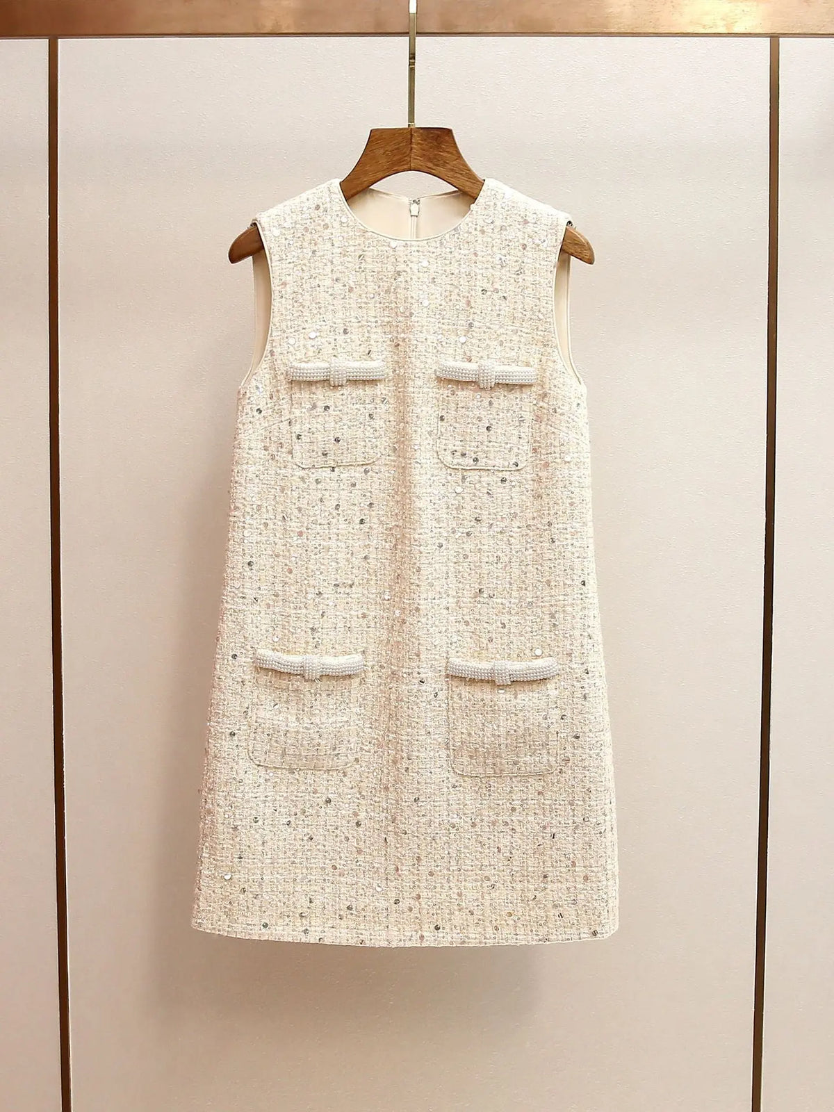 lillian Cream Embellished Boucle Mini Dress Avalabel