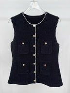 Jody Black Tweed Vest with Pearls embellished Avalabel