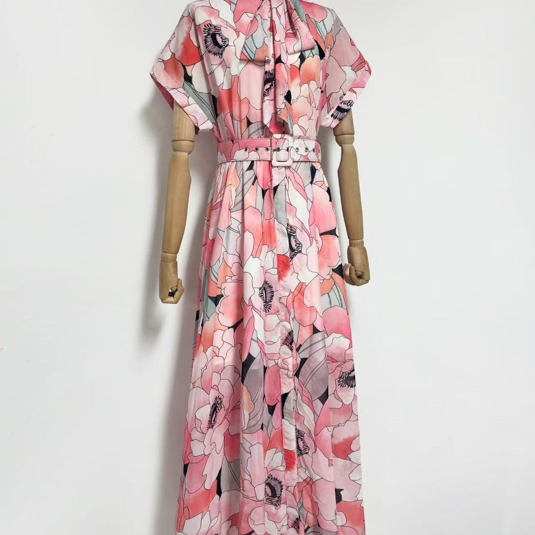 Floral Print Silk Organza Maxi Dress in Pink-Multi Avalabel