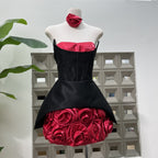 Rose Flower Ruffled Floral Mini Dress in Red Soraya