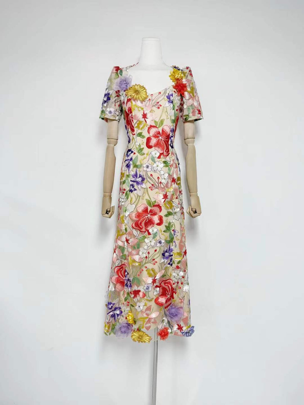 trista multicolor Square Neck backless Mesh Embroidered Fishtail maxi Dress Avalabel