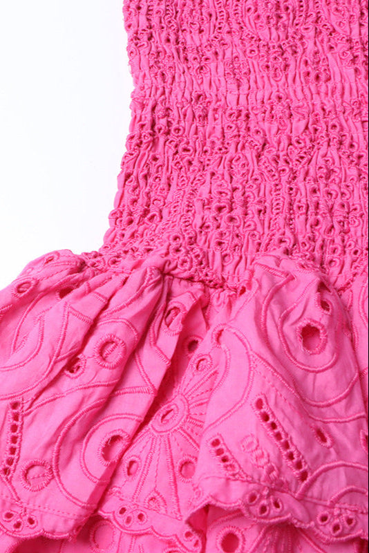 Eyelet Layered Strapless Mini Dress in Fuchsia Avalabel
