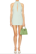 V-Neck Cutout Backless Crepe Halter Dress - Celadon Avalabel