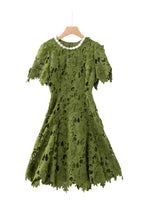Sylvia Green Beaded Hollow Crochet Mini Dress Avalabel