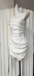 Off Shoulder Draped Wrap Mini Dress poava
