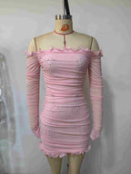 xaviera Pink Off-Shoulder Bodycon Beads mini Dress Avalabel