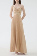 Deborah Pleated Slip Maxi Dress in Apricot Avalabel