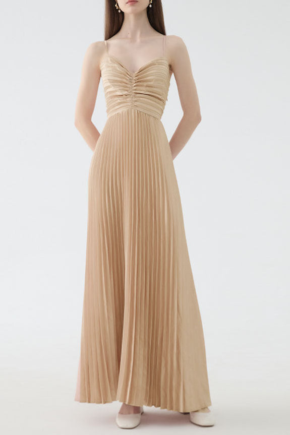 Deborah Pleated Slip Maxi Dress in Apricot Avalabel