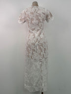 Phoenix Floral Applique Hollow Lace Midi Dress - White Avalabel