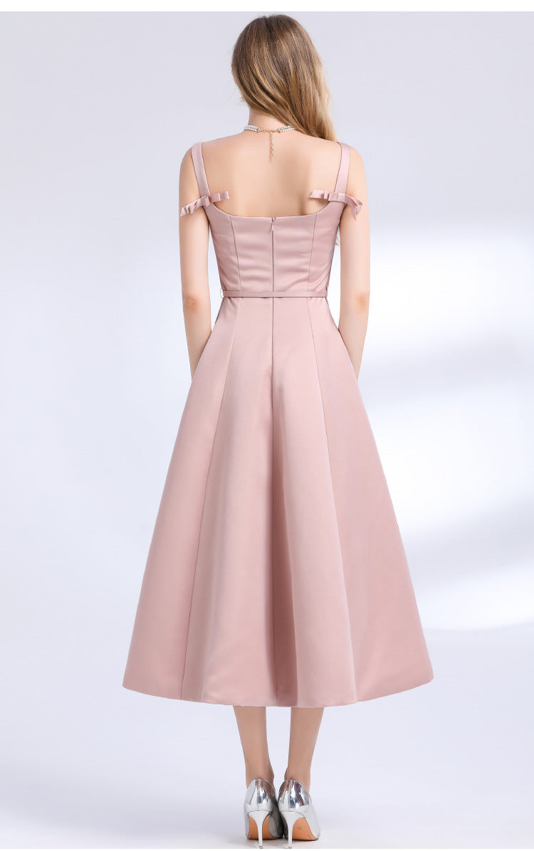 Amelia Square Neck Satin Slip Midi Dress - Pink Avalabel