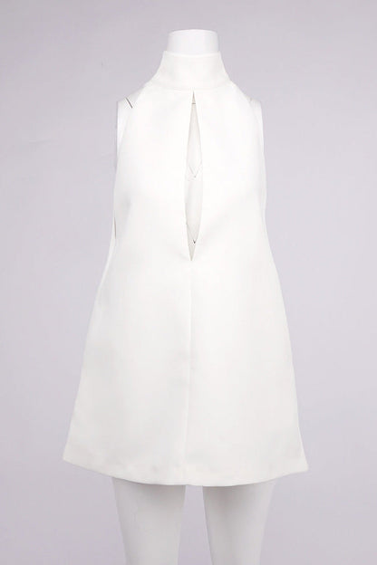 V-Neck Cutout Backless Crepe Halter Dress - White