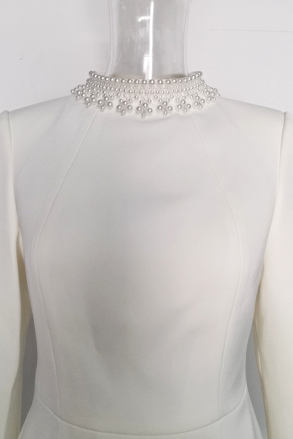 Beaded Cuffs Long Sleeve Mini Dress in White