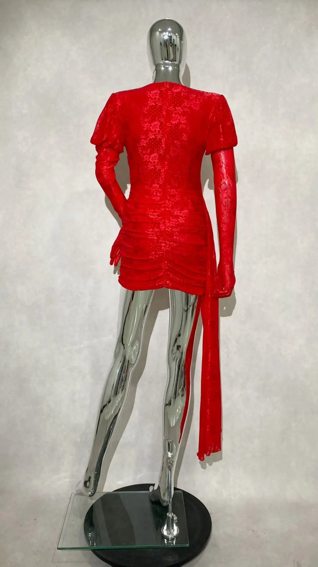 Dariel Floral Jacquard Cutout Draped Mini Dress - Red Avalabel