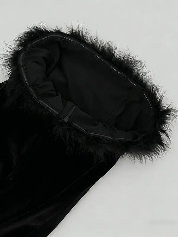 samantha feather velvet strapless mini dress in black Avalabel