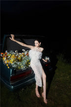 Masa White Haute Couture Feather Sequin Dress Avalabel