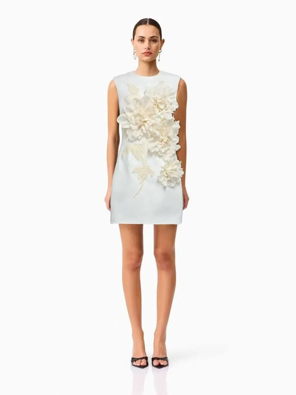 mandy 3d flower embellished Mini Dress in Black Avalabel