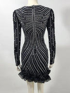 jenny Black Crystal Embellished Flutter Trim Mini Dress Avalabel