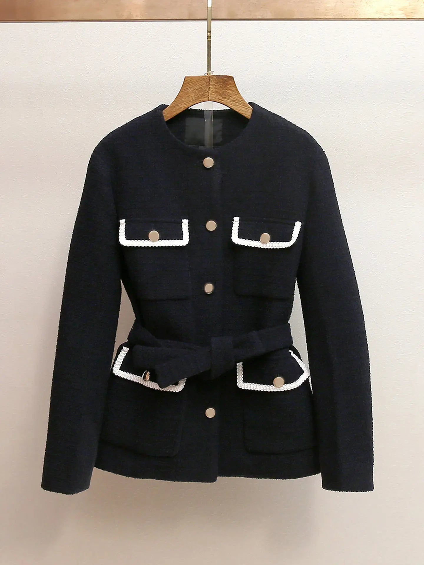 sigrid navy blue 4-pocket tweed jacket Avalabel