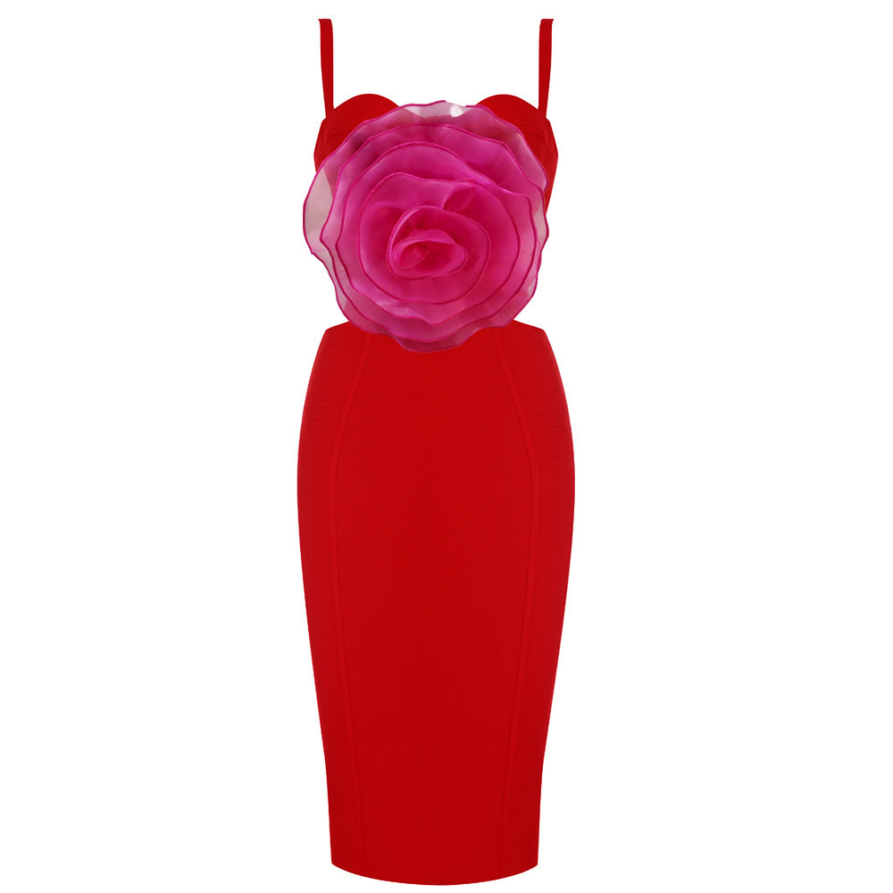 Jacey Mesh Flower Bandage Midi Dress Avalabel