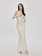 Ariel Apricot Mesh Off-Shoulder Mermaid Maxi Dress Avalabel