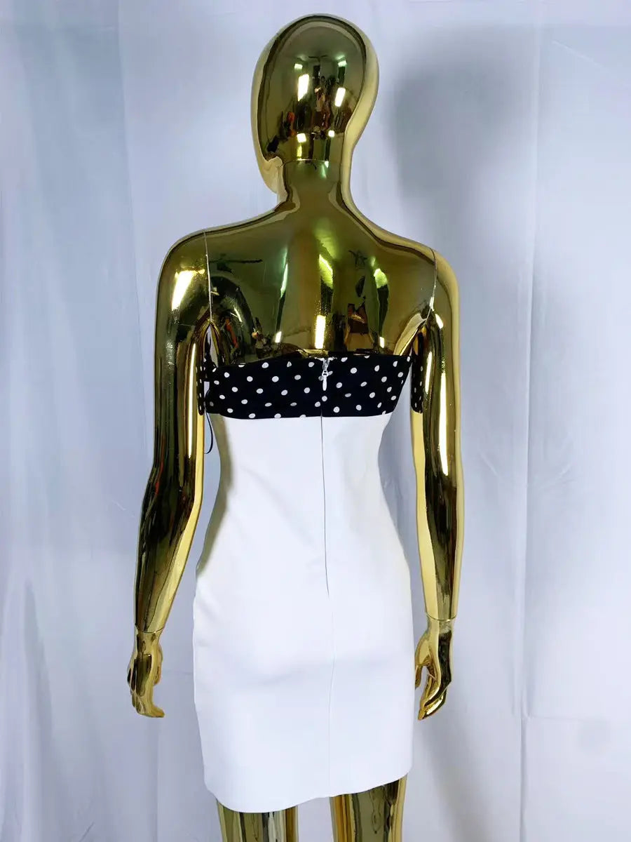 michaelia white Contour Sleeveless Polka Dot Contrast bow Bandage Mini Dress Avalabel