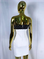 michaelia white Contour Sleeveless Polka Dot Contrast bow Bandage Mini Dress Avalabel
