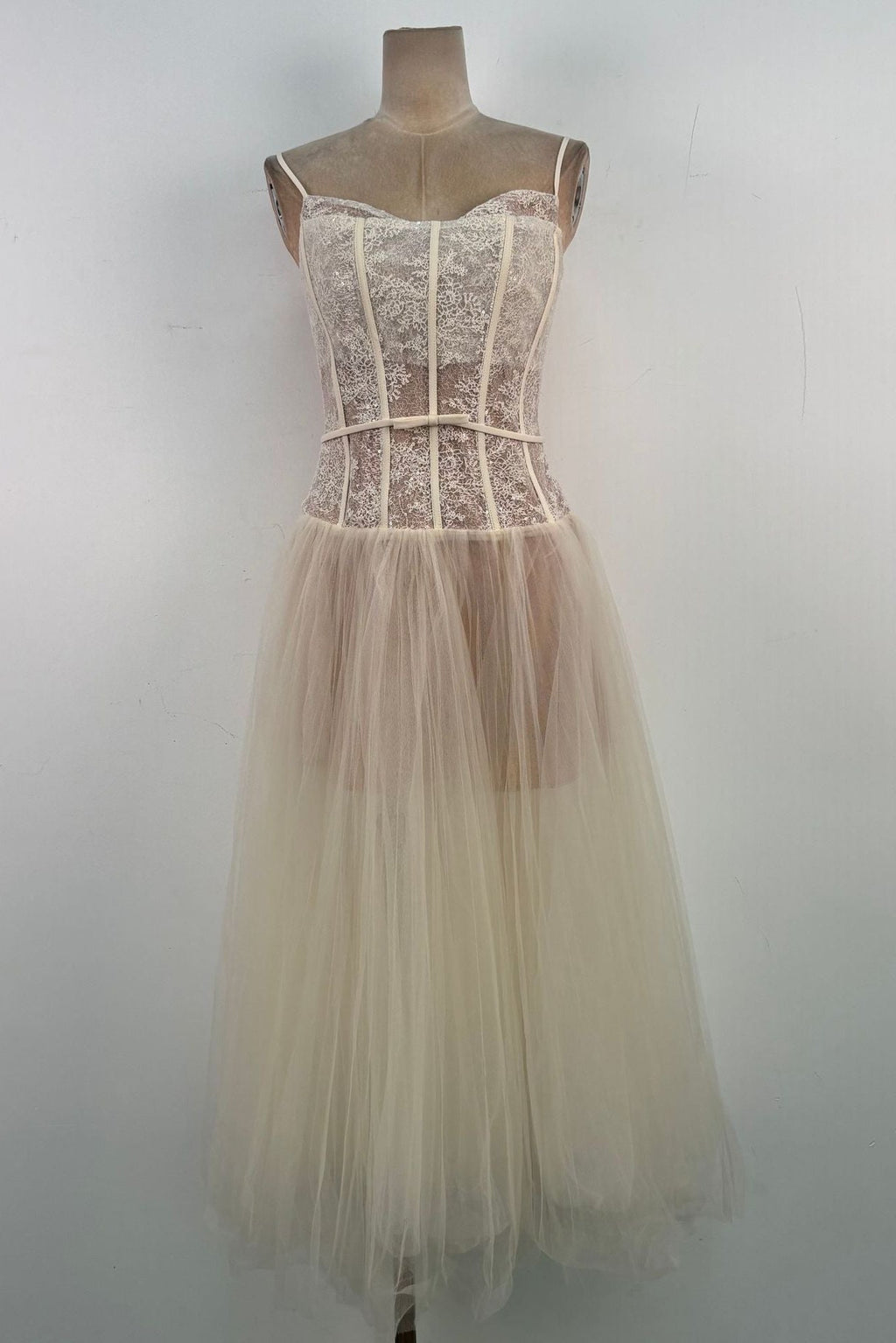 Alani Apricot Lace Mermaid Spaghetti Strap Tulle Dress Avalabel