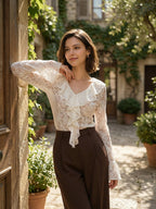 Lace Hollow Flared Sleeve Top Avalabel