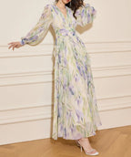 rachel multicolor v-neck floral print lantern sleeve maxi dress Avalabel