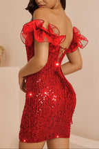 victoria red Ruffled Corset Bodycon mini Dress Avalabel
