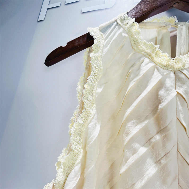 Sleeveless Lace Detail Maxi Dress in Light Yellow Avalabel