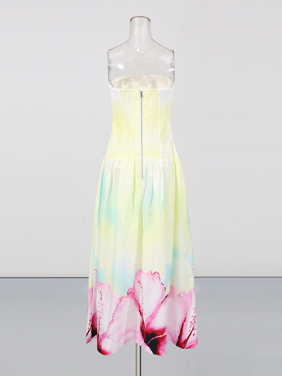 Laurel Printed Tube Top Maxi Dress in Gradient Yellow Avalabel
