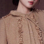 Elva Brown Flower Embellished Tweed Cardigan Shorts Set Avalabel