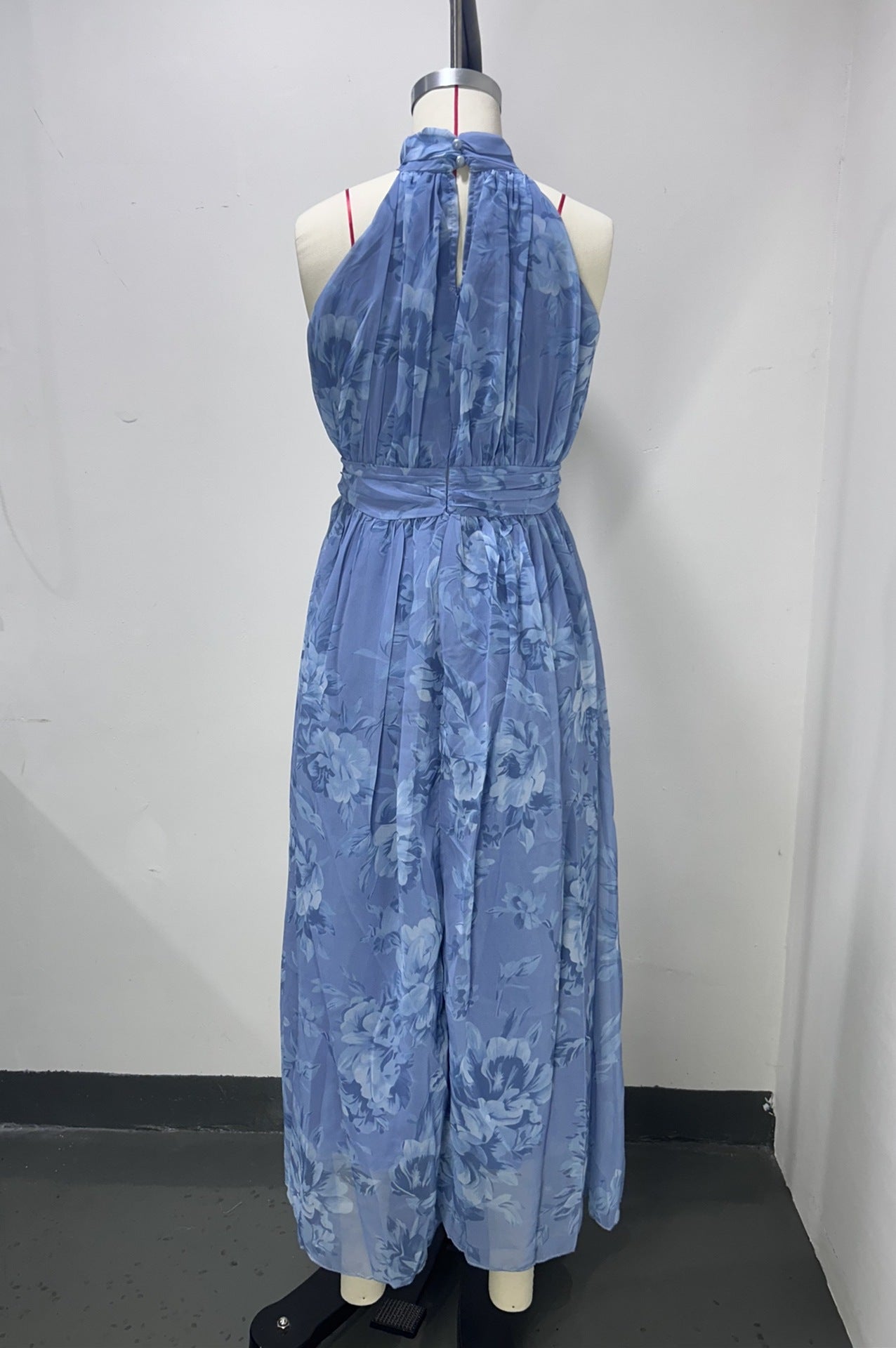 Polly Green Floral Chiffon Halter Maxi Dress Avalabel