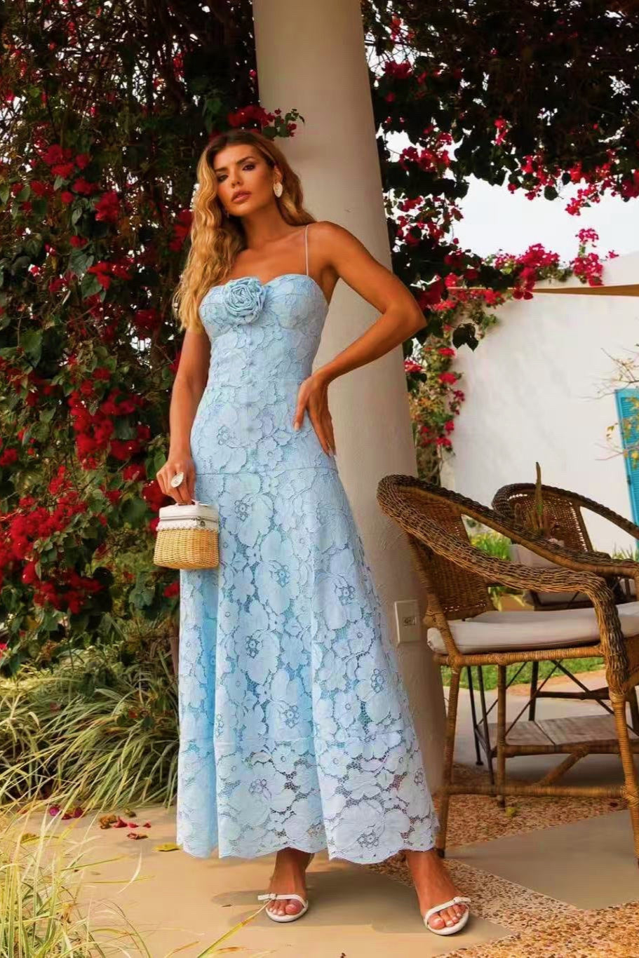 Samantha Hollow Out Sleeveless Maxi Dress in Blue Avalabel