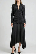 josephine v-neck ruched long-sleeve maxi dress in black Avalabel