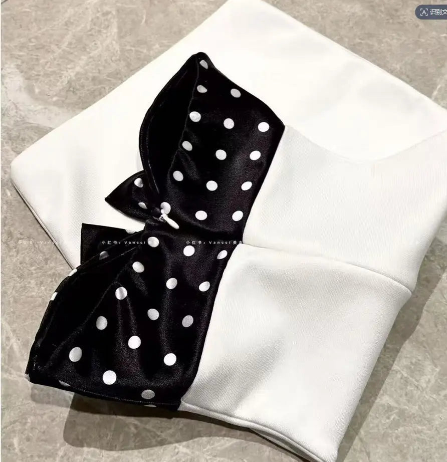 michaelia white Contour Sleeveless Polka Dot Contrast bow Bandage Mini Dress Avalabel