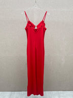 Rose Appliqué Strappy Maxi Dress in Red Avalabel